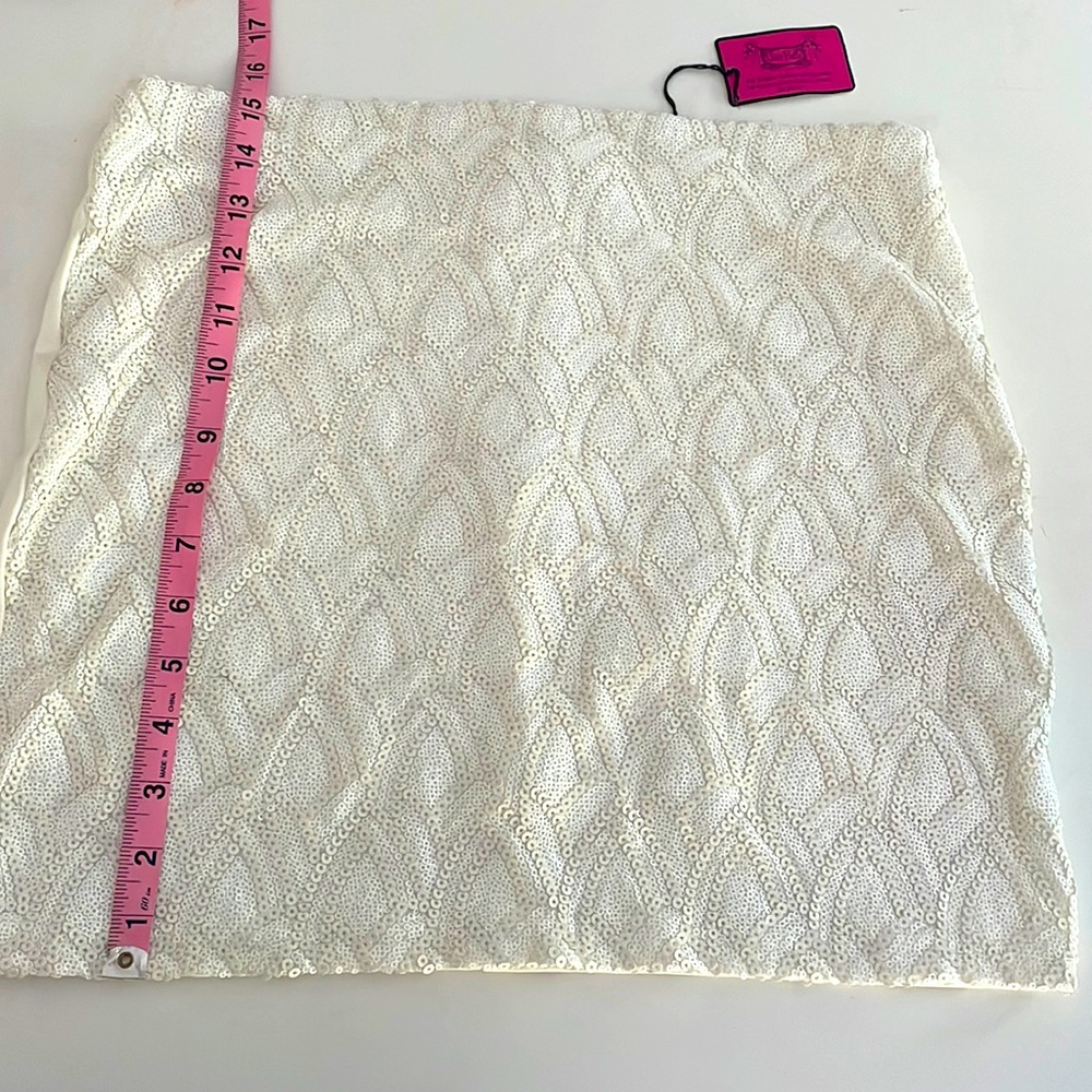 Cream/off white sequin front stretch mini skirt